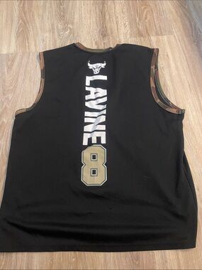 Black Sleeveless Jersey with 'LAVINE' Back and Gold Number 8 Chicago bulls